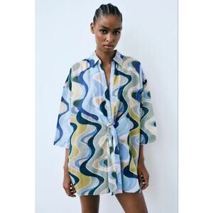 Zara Printed Longline Oversized Blouse/Tunic/ Cocktail Party Dress - Small